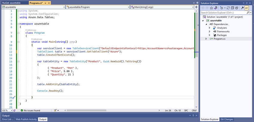 How to insert the data in Azure Storage Table